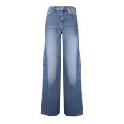 Moderne Flare Jeans med Frynset Kant