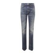 Blå Straight Leg High Waist Jeans