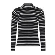 Stribet Ribstrik Pullover Sort