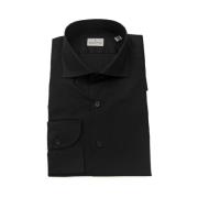 Elegant Slim Fit Sort Skjorte med Fransk Krave