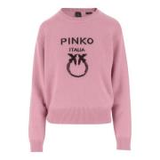 Uld Sweater Crew Neck Logo Pink