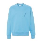 Blå Broderet Crew Neck Sweater