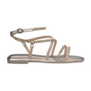 Flad sandal med flettet rhinesten