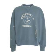 Blå Sweater Logo Print Casual Trendy