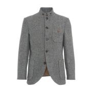 Grå Herringbone Blazer Hæv Stil