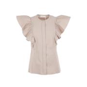 Beige Ruffle Flare Skjorte