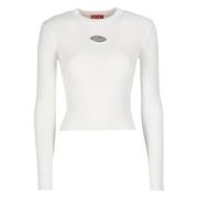 Ribbet Viskose Sweater med Metal Logo