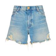 Denim Shorts med Broderet Logo