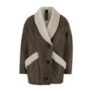 Shearling Trim Læderjakke Brun