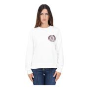 Hvid Crewneck Sweatshirt Casual Efterår Vinter