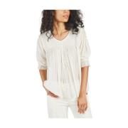 Bomuld Voile Bluse med Bouillonné Manchetter