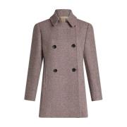 Rosa Uld Tweed Peacoat Chevron Mønster