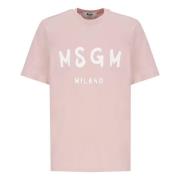 Pink Bomuld T-shirt med Kontrast Print