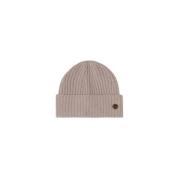 Beige Rib-Strikket Merinould Beanie