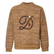 Melange Beige Uld Sweater med Bogstav