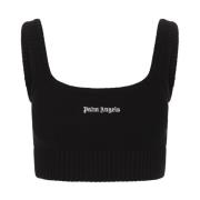 Sort Ærmeløs Crop Top Logo Broderi