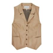 Pinstripe Vest med Krave og Lommer