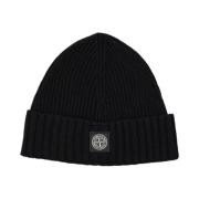 Chunky Ribbed Knit Logo Patch Hat