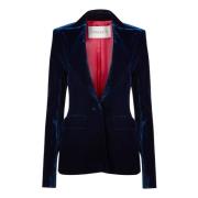 Blå Velvet Single-Breasted Blazer