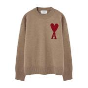 Beige Jersey Sweater med Rød Logo