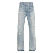 Blå Distressed Maling Splatter Jeans