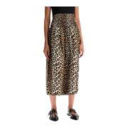 Leopard Print Smocked Cotton Midi Skirt