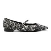 Sort Tweed Ballet Flats Spænde-Strop