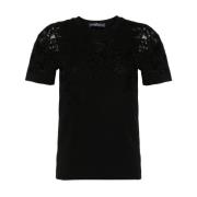 Sort Blomst Applikation Crew Neck T-shirt