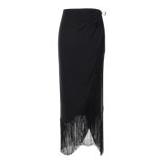 Sort Silke Frynset Sarong Nederdel