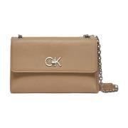 Beige Skuldertaske Clip Lukning Kvinders Mode