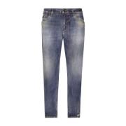 Blå Distressed Slim-Fit Bomuld Jeans