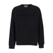 Sort Crewneck Sweatshirt med Logo Print