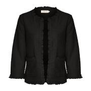 Sort Cardigan med Ruffle Kanter