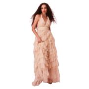 Glitter Tulle Halter Maxi Kjole