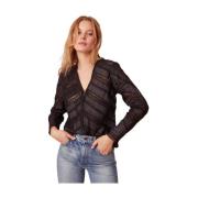 Victorian-inspireret V-hals bluse med blonder