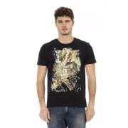 Elegant Sort Rundhalset T-shirt med Unikt Print