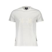 Elegant hvid T-shirt med rund hals og signaturtryk