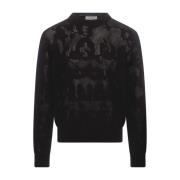 Sort Crew-Neck Sweater med Graffiti Mønster