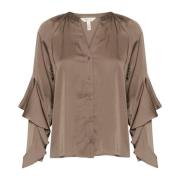 Elegant Ruffle Bluse Valnød