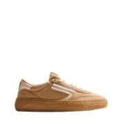 Beige Stof Sneakers med Hvide Detaljer