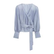 Organza Wrap Bluse med Langt Bælte