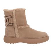 Beige Suede Shearling Støvler