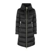 Lang Sort Satin Puffer Jakke