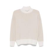 Beige Metallic Thread Turtleneck Jumper