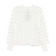 Creme Hvid Strik Ruffle Sweaters