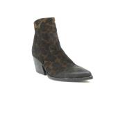 Leopard Suede Ankelstøvler Brun