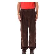 Brun Corduroy Wide-Leg Plisserede Bukser