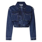 Denim Cropped Jacket med Skjortekrave