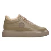 Kvinders Sand Beige High-Top Vinter Sneakers med Læder og Pels ER00114...