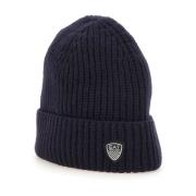 Blå Uld Beanie med Logo